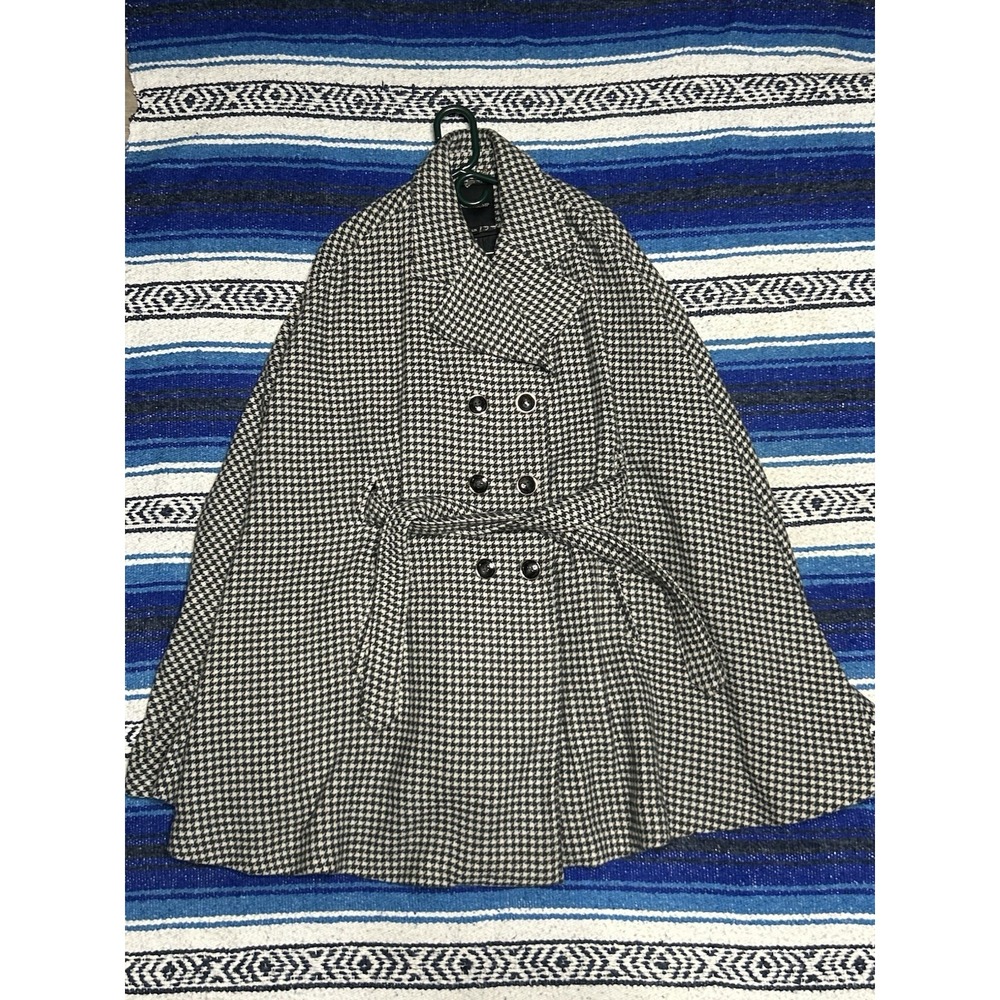 Ivanka Trump Houndstooth Wool Blend Cape Coat Womens L/XL Belted Peacoat
